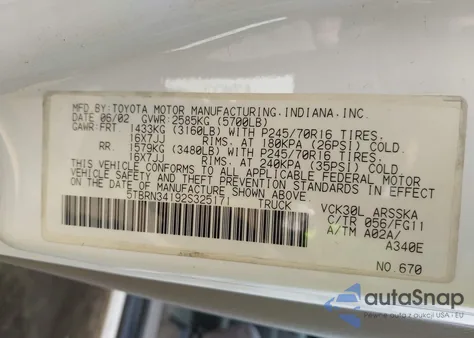 2002 Toyota Tundra Sr5 from USA, damaged, VIN 5TBRN34192S325171